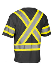 Hi Vis Crew Neck Short Sleeve Safety Tee Shirt with Chest Pocket and Arm Bands