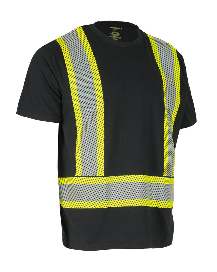 Athletic Fit Hi Vis Crew Neck Short Sleeve Safety Tee Shirt with Segmented Reflective Tape