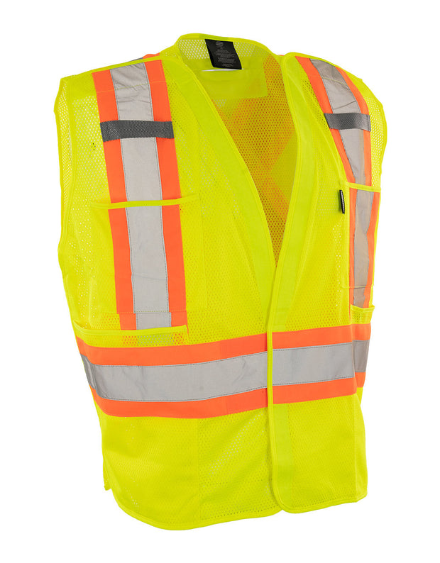 5-Point Tear-away Hi Vis Mesh Traffic Safety Vest, 3 Sizes