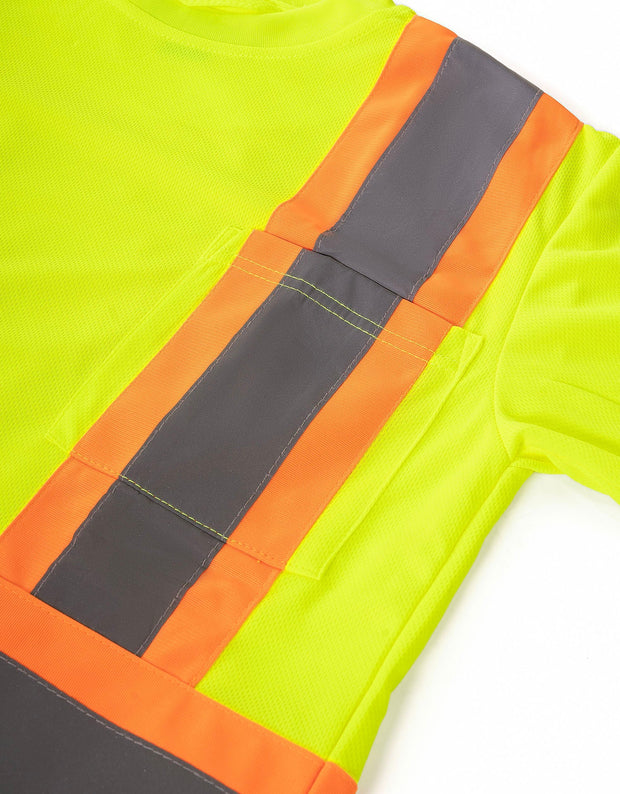 Women's Hi Vis Crew Neck Short Sleeve Safety Tee Shirt with Chest Pocket