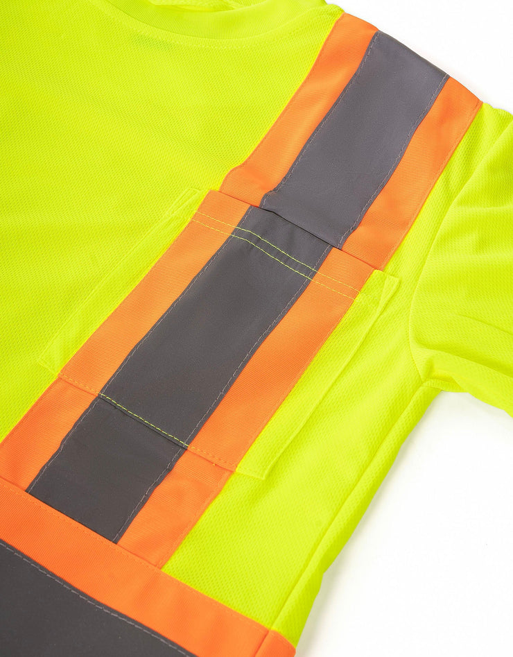 Women's Hi Vis Crew Neck Long Sleeve Safety Tee Shirt with Chest Pocket