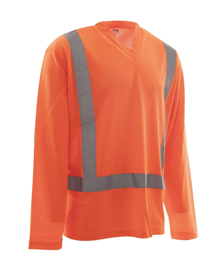 Orange Poly Mesh Long Sleeve V-neck T-shirt - 3XL