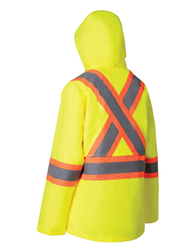 Women's Hi Vis Safety Rain Jacket with Snap-Off Hood