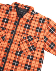 Hi Vis Orange Tartan Plaid Quilted Flannel Shirt Jacket with Front Zip