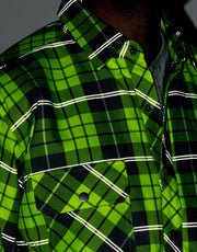 Hi Vis Plaid Quilted Flannel Shirt Jacket with Reflective Striping