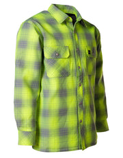 Hi Vis Grey Shadow Plaid Quilted Flannel Shirt Jacket