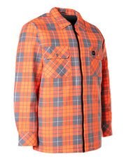 Hi Vis Orange Plaid Quilted Flannel Shirt Jacket with Front Zip