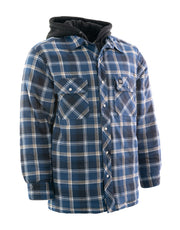 Blue Hooded Plaid Quilt-Lined Flannel Shirt Jacket