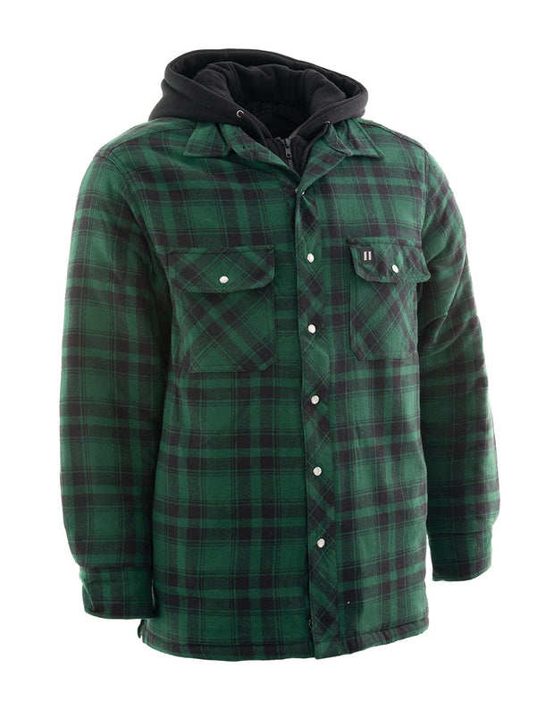 Green Plaid Plaid Quilt-Lined Flannel Shirt Jacket