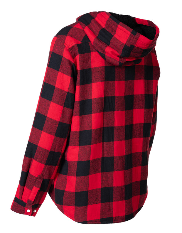 Women's Hooded Sherpa-Lined Buffalo Plaid Flannel Shirt jacket