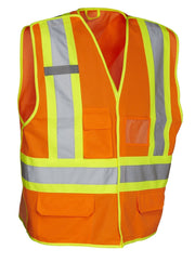 5-Point Tear-Away Hi Vis Traffic Safety Vest, Tricot Polyester, 3 Sizes - Hi Vis Safety