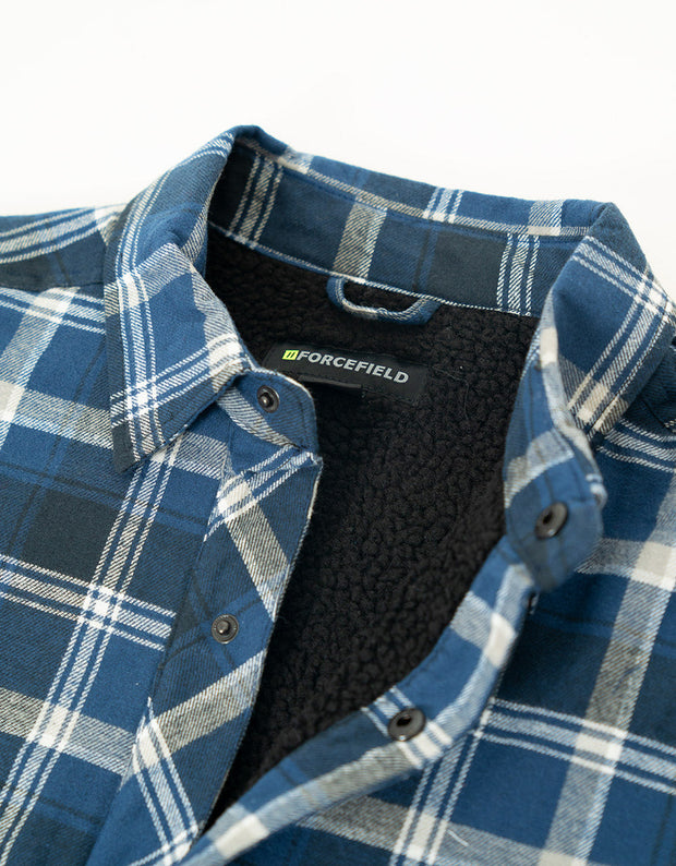Blue Plaid Sherpa-Lined Flannel Shirt Jacket