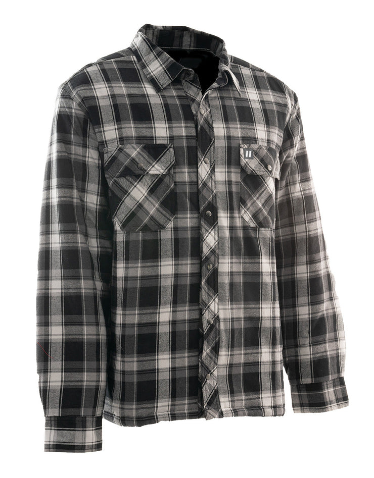 Grey Plaid Quilt-Lined Flannel Shirt Jacket