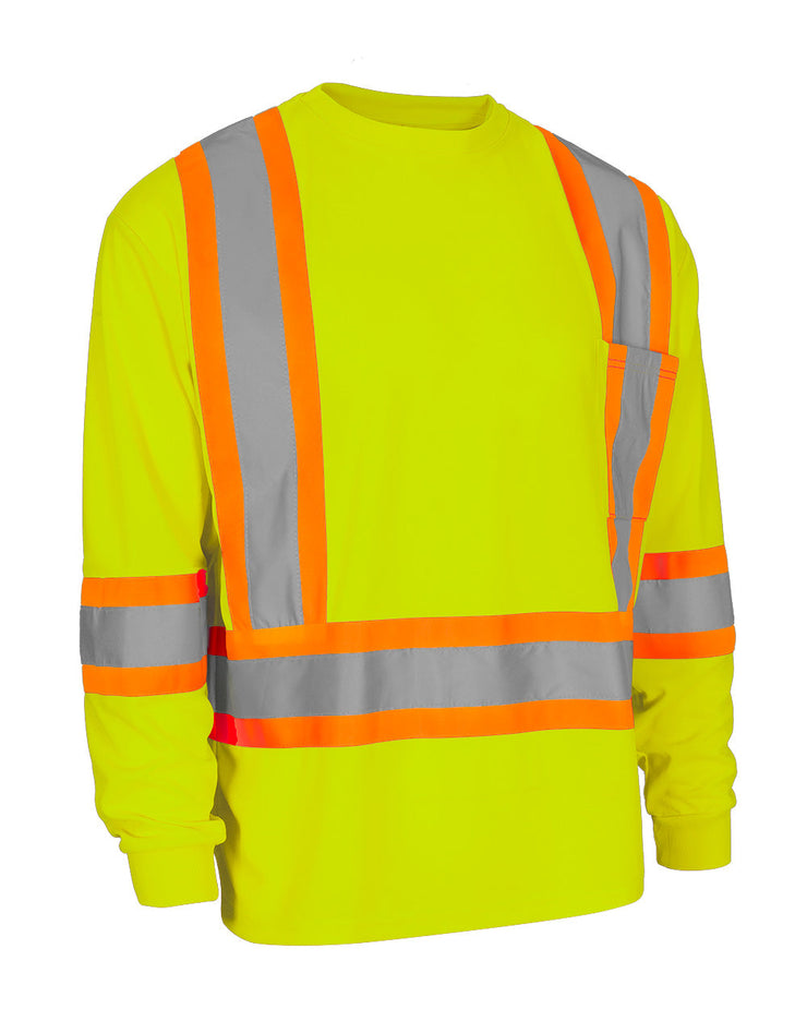 Hi Vis Crew Neck Long Sleeve Safety Tee with Chest Pocket