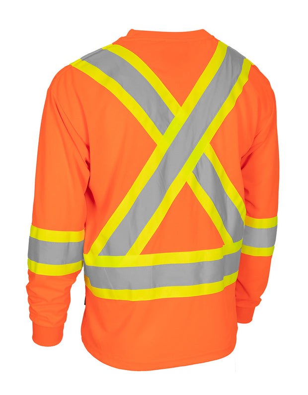 Hi Vis Crew Neck Long Sleeve Safety Tee with Chest Pocket