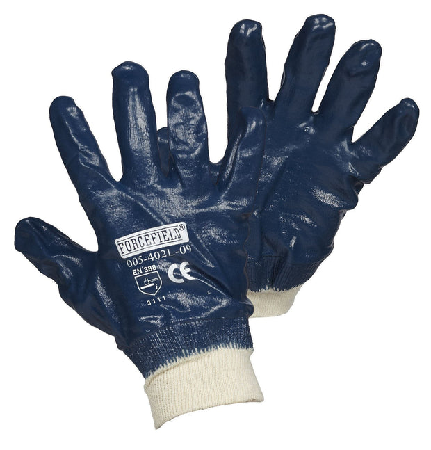 Blue Nitrile Fully Coated Work Gloves with Knitwrist - Hi Vis Safety