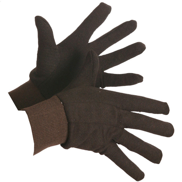 Brown Jersey Cotton Knitwrist Work Gloves - Hi Vis Safety