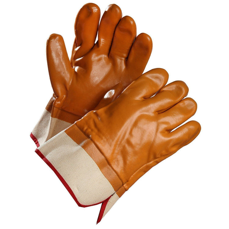 Chemical Resistant Gloves, Brown PVC Coated, Fleece Lined with Safety Cuff - Hi Vis Safety
