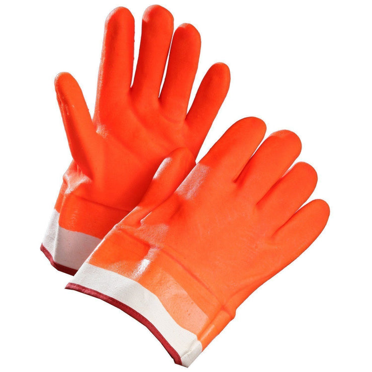 Chemical Resistant Gloves, Orange PVC Coated, Fleece Lined, Safety Cuff - Hi Vis Safety