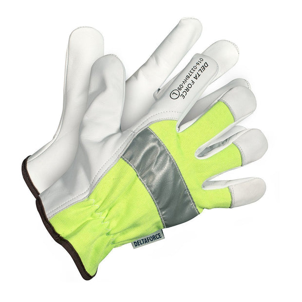 Delta Force Hi-Visibility Goatskin Grain Leather Driver's Gloves - Hi Vis Safety