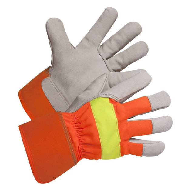 Hi-Vis Grain Leather Winter Work Glove, Foam and Fleece Lined - Hi Vis Safety