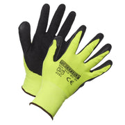 Hi-Vis Nylon Work Glove, Palm Coated with Crinkle Latex - Hi Vis Safety