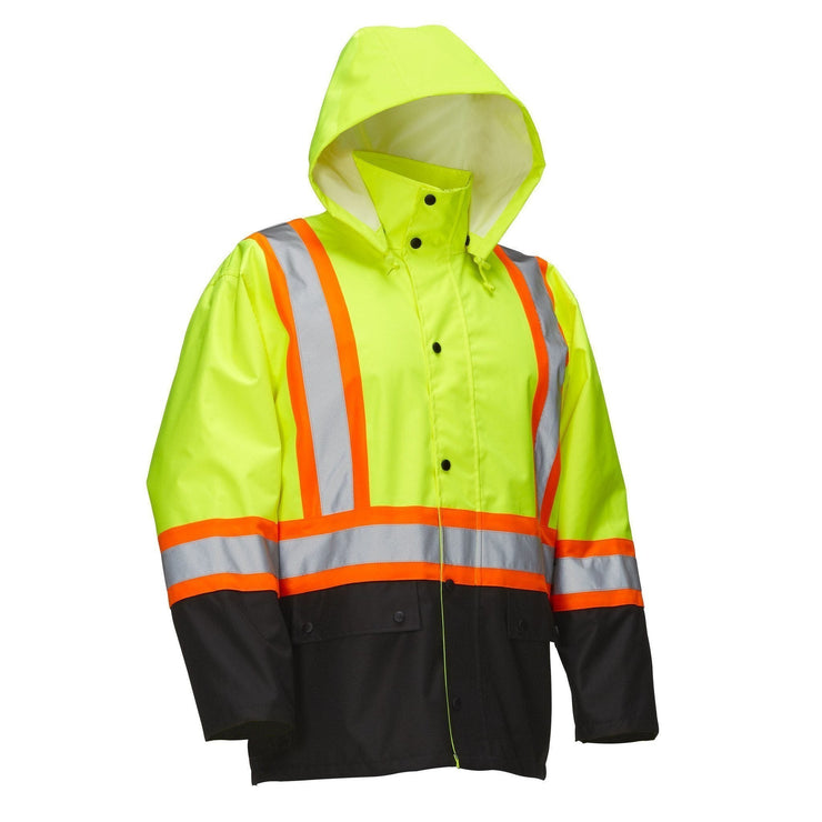 Hi Vis Safety Rain Jacket with Snap-Off Hood - Hi Vis Safety
