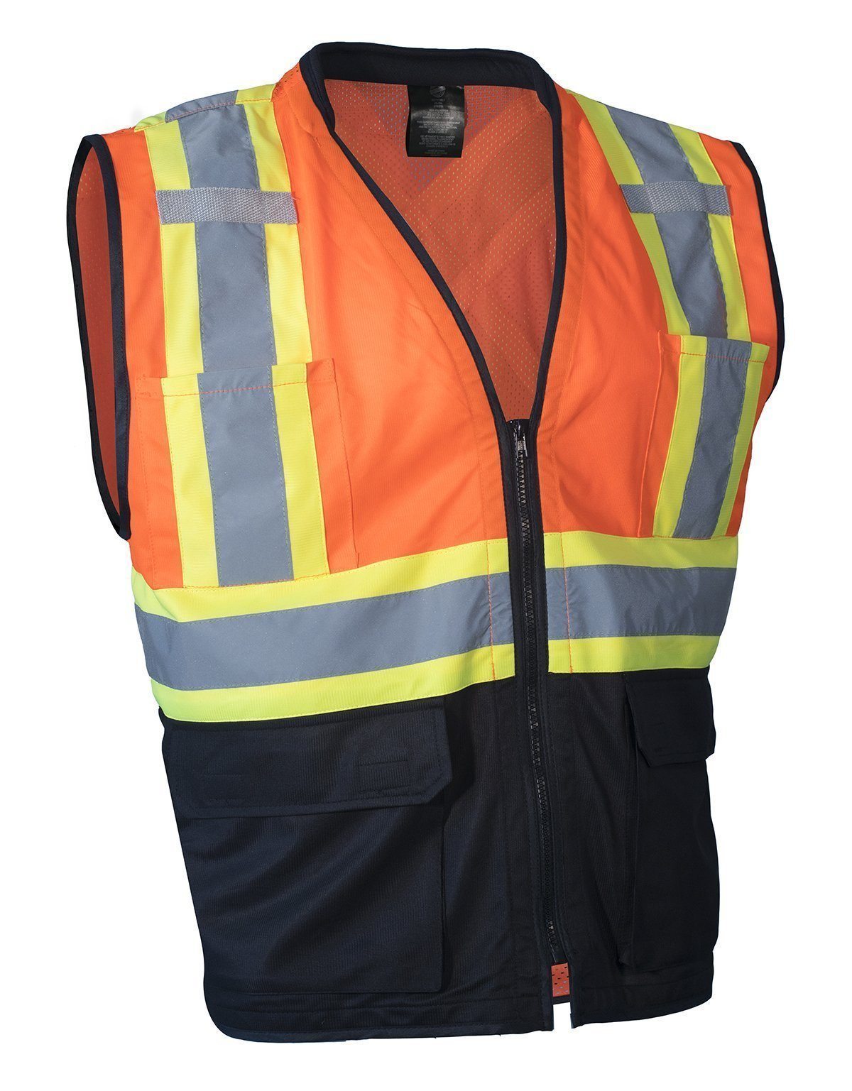 Hi Vis Traffic Safety Vest with Zipper Front, Tricot Polyester, 3 Size
