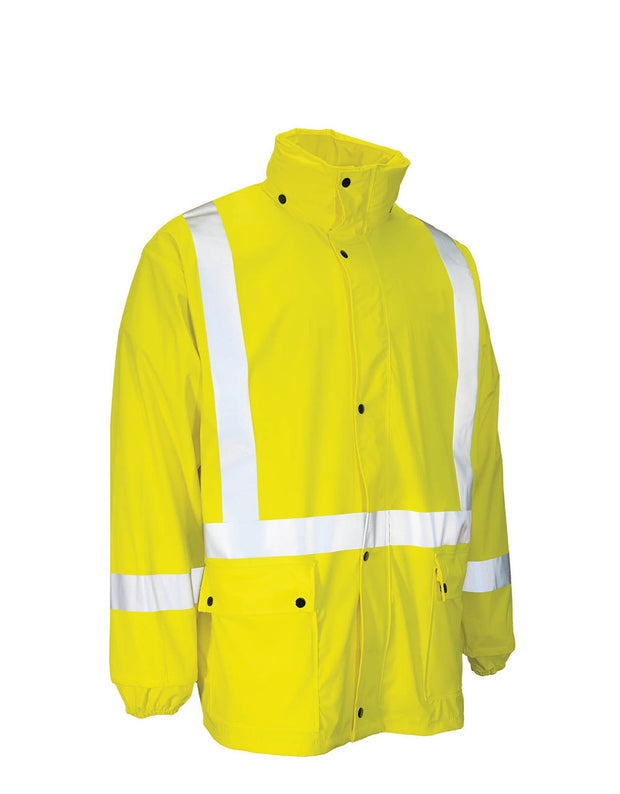 Lightweight Fire Resistant (FR) Hi Vis Safety Rain Jacket with Snap-Off Hood