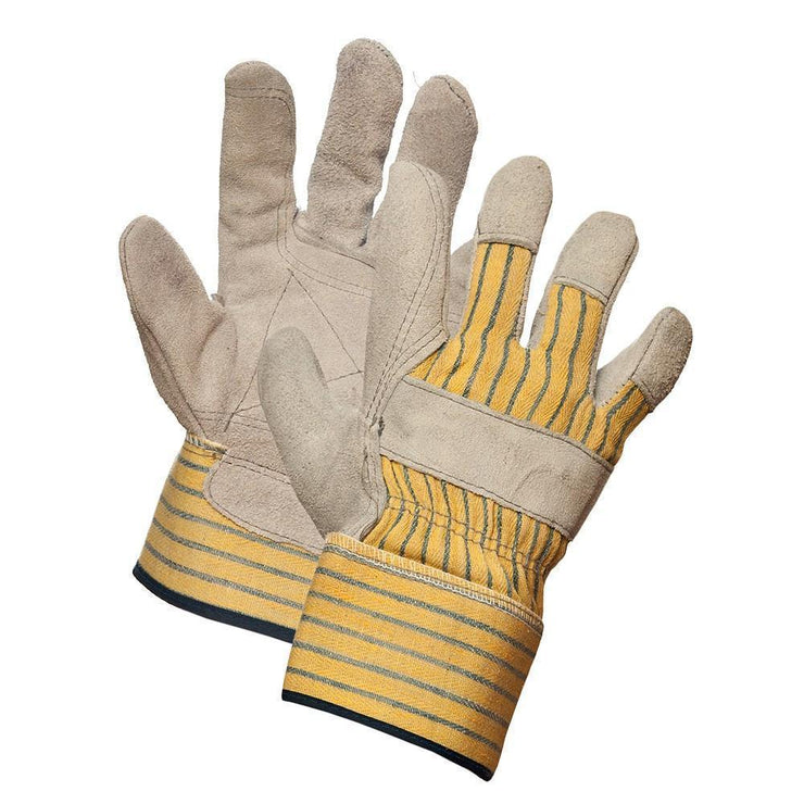 "Lumberman" Split Leather Double Palm Work Gloves - Hi Vis Safety