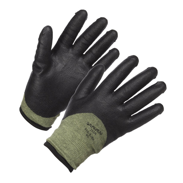 "Samurai Jade" Level 5 Cut Resistant, Insulated and 3/4 Nitrile Coated High Performance Work Glove - Hi Vis Safety
