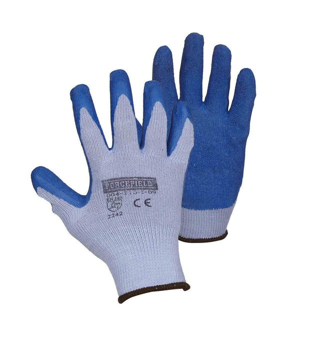 String Knit Work Gloves Palm Coated with Blue Crinkle Latex - Hi Vis Safety